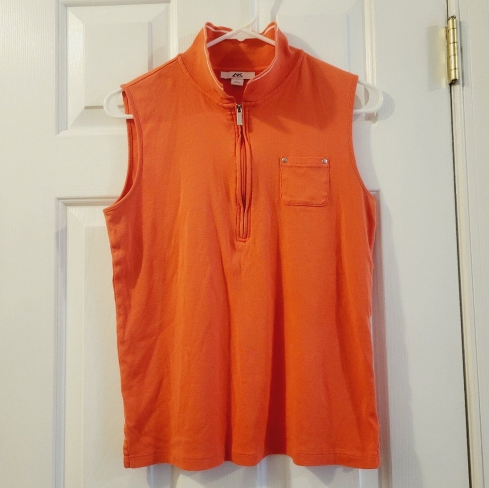 Large Anne Klein Sport Orange Sleeveless Zip-Up Top